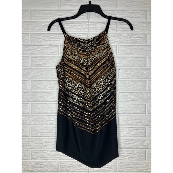 Miraclesuit Kiara peephole tankini top high neck black gold women's size‎ 12 - Image 2