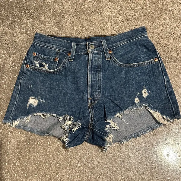 LEVI’s 501 Original Fit High Rise Distressed Western Daisy Duke Shorts Sz. 26 - Image 3