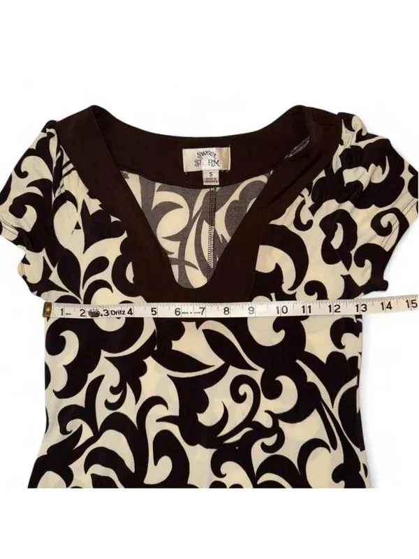 Brown and cream printed dress - Image 5
