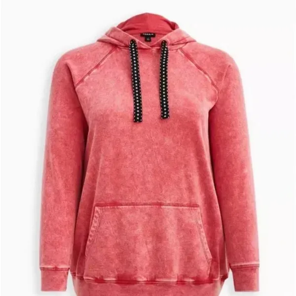 Torrid Plus Classic Fit Cozy Fleece Distressed Pink Drawstring Raglan Hoodie - Image 3