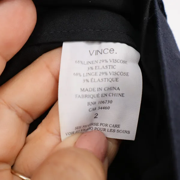 Vince Navy Blue Linen Blend Wrap Front Tapered Trousers Pants Size 2 - Image 4