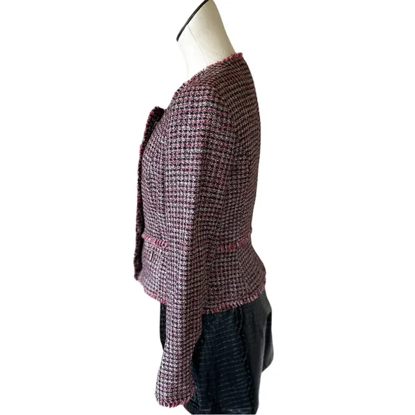 NWOT White House Black Market Red Black Tweed Fringe Moto Style Blazer - Image 7