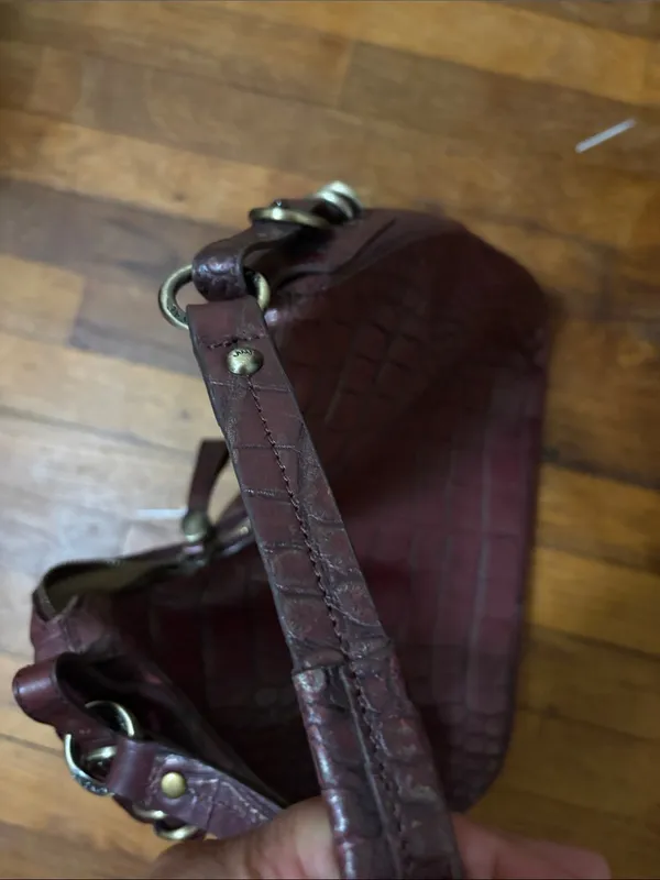 Monsac Croc-Embossed Hobo Bag in Burgundy - Image 7
