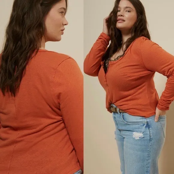NWT DEFECTIVE $68 Anthropologie x Pilcro Coral Sustainable Pullover Henley M - Image 2