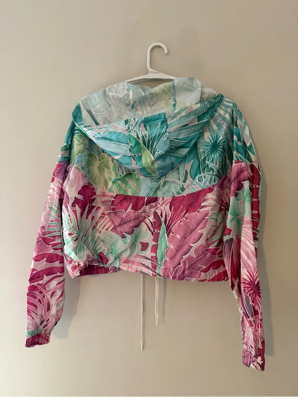 Nike Tropical Floral Cropped Windbreaker Jacket Women’s Small Hooded - Image 6
