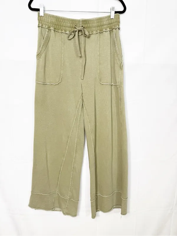Anthropologie X Daily Practice The Seamed Wide Leg Pants Lounge Olive Green - Image 2