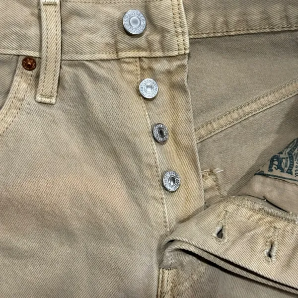 Levis 501 Original High Rise Denim Shorts Tan Khaki Raw Hem Grunge look Women 28 - Image 3