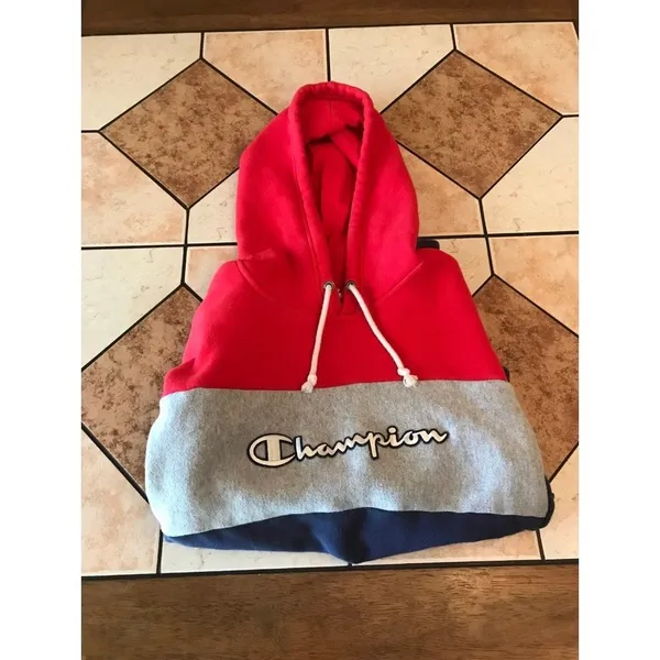 Champion Women's Reverse‎ Weave Colorblock Hoodie Red Gray Navy Size Medium y2k - Image 2