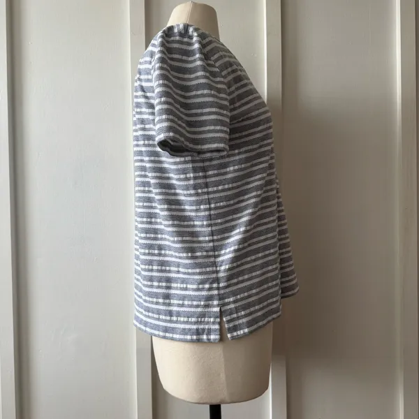 Loft Blue and White Textured Stripe V-Neck Tee - Image 5