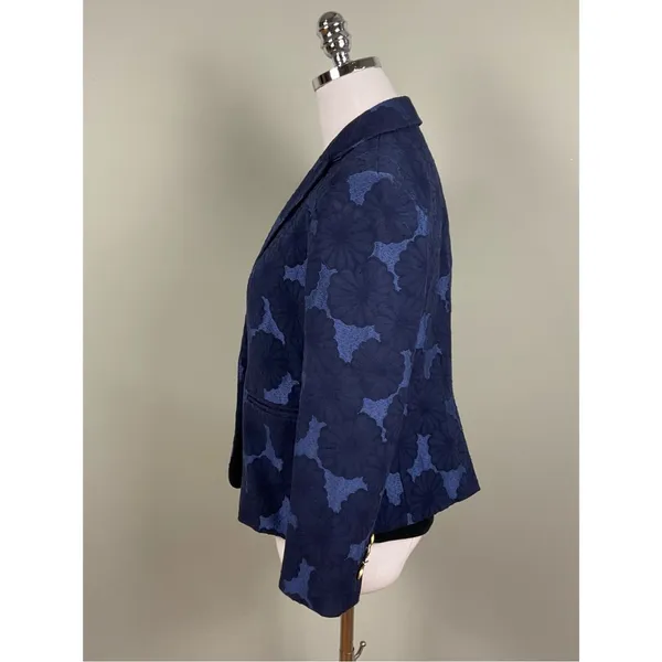 Ann Taylor The Newbury Blazer Navy Floral Jacquard Gold Button Jacket Sz 4 - Image 3