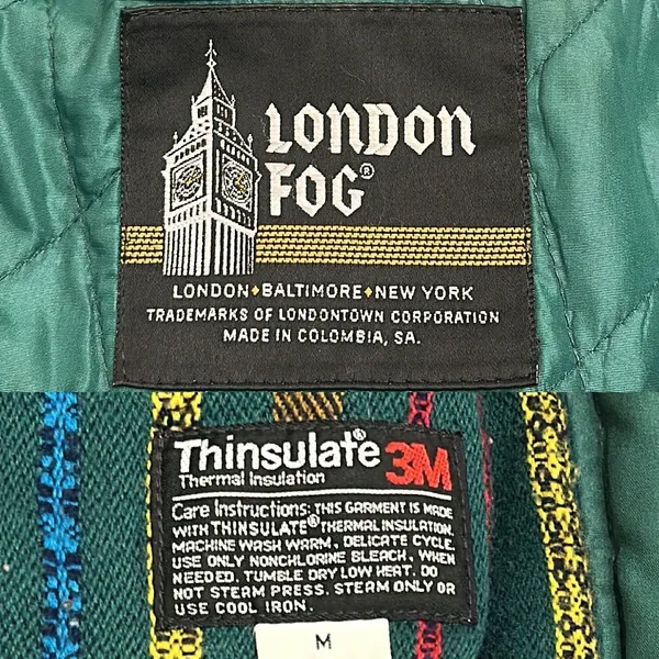 Y2K 90s London Fog Green Thinsulate Bomber Jacket Faux Fur Hood Toggle Womens M - Image 11