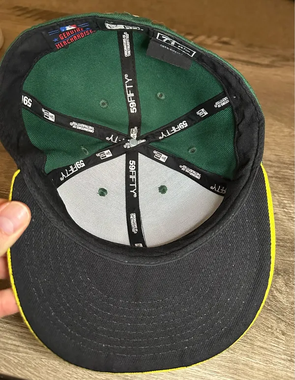 New Era Oakland Athletics A's Fitted 59Fifty Sz 7 3/8 MLB Green Yellow On Field - Image 8
