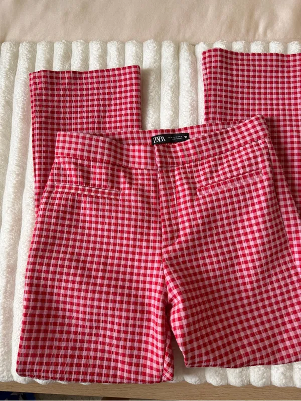 Zara Red and Pink Gingham Casual Pants - Image 2