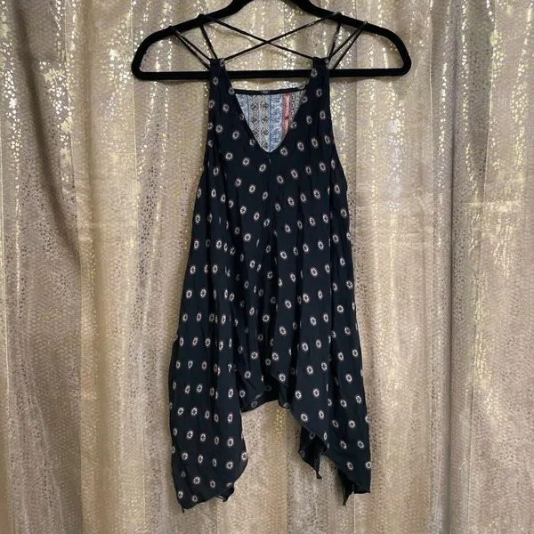 Abercrombie & Fitch Navy Blue‎ Boho Strappy Handkerchief Hem Blouse, Small - Image 2