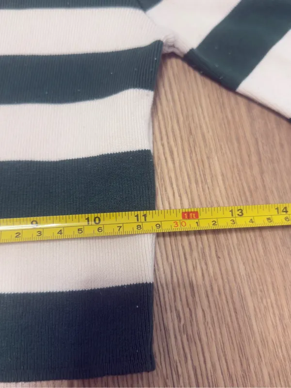 Zara‎ Dark Green & White Striped Long-Sleeve Cropped Tee size S - Image 5
