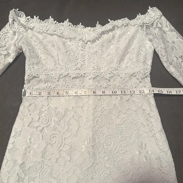 White Floral Lace Long Sleeve Off the Shoulder BodyCon Party Dress Size M *READ - Image 5