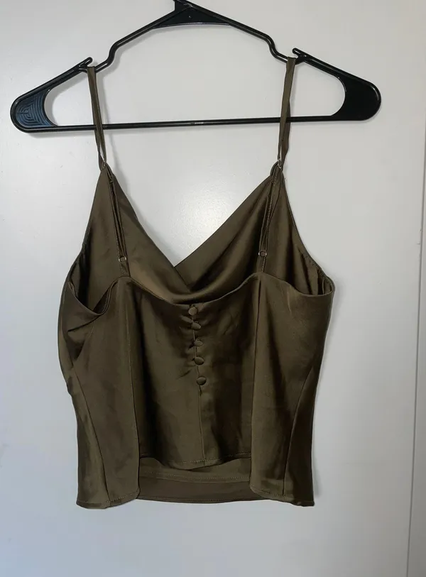 Olive Cowl Neck Satin Tank - Image 3