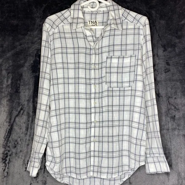TNA Plaid Cotton‎ Shirt White Size XS - Image 2