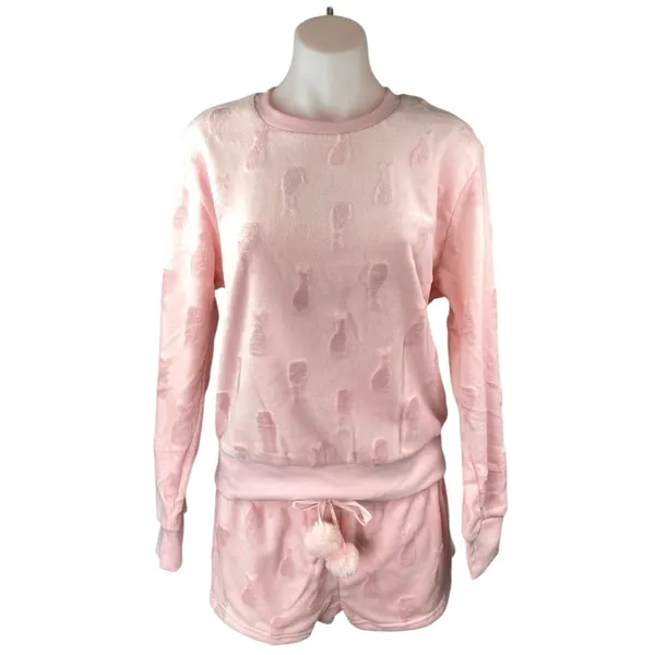 NEW Ann Summers Pink Pom Pom Bunny Velour Velvet Sweatshirt Shorts Lounge Set S - Image 2