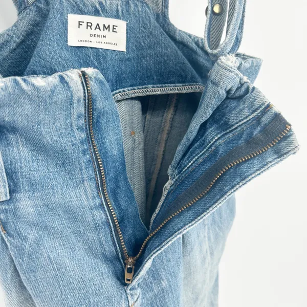 FRAME Womens Skyline Mix Denim Le Overalls‎ Suspender Raw Hem Jeans Size 25 - Image 9