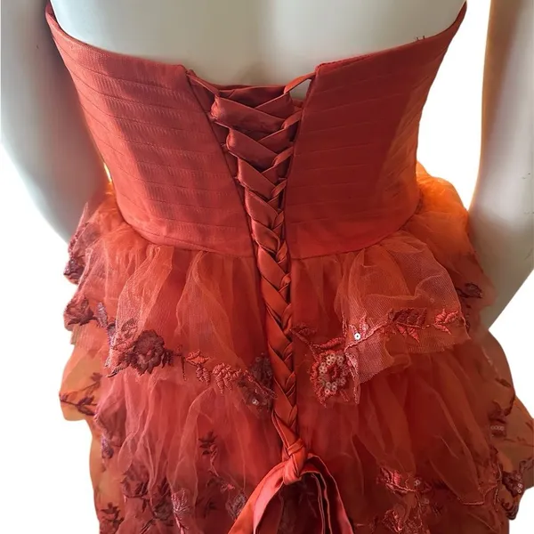 Strapless Tiered Tulle and Sequined Skirt Dress Cinnamon 9 NWOT - Image 4