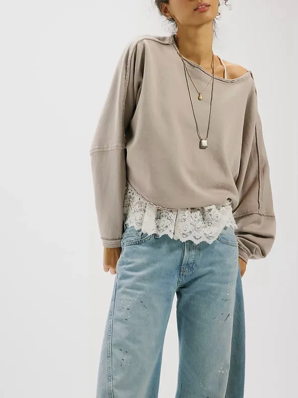 NWT Free People We The Free To The East Pullover - Chateau Grey - medium - Image 6