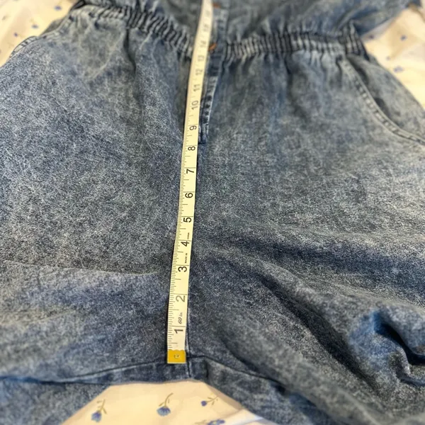 VTG 80s Denim Sz:L Acid Wash One Piece Shorts Jumpsuit Rockabilly utility-style - Image 5