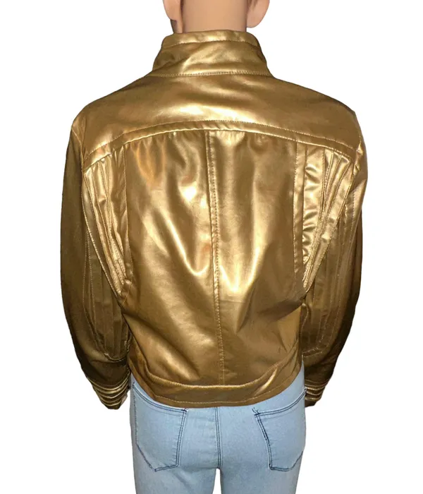 Dots Metallic Gold Faux Leather Jacket Size M - Image 5