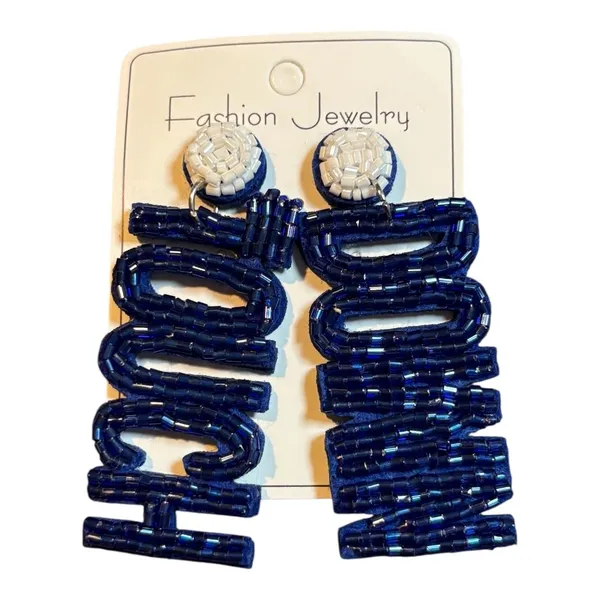 Boutique Touchdown Beaded Earrings‎ Women Blue White Football Game Day Statement - Image 2