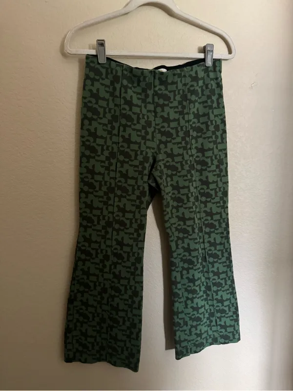 Maeve The Margot Kick-Flare Cropped Pants Sz Small Green Grey Funky Teacher - Image 4