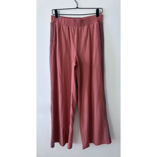 OFFLINE Aerie Mauve Pink Wide Leg Side Stripe Lounge Fleece Pants Womens Medium - Image 3