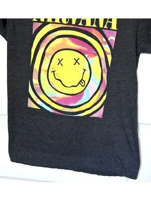 Nirvana Smiley Face Graphic Tee‎ Alternative Band T-Shirt Gray Size Small/Medium - Image 6