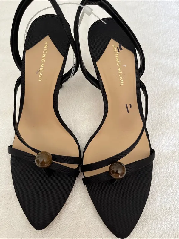 ANTONIO MELANI Black Strappy Slingback Heels with Decorative Bead - Image 3