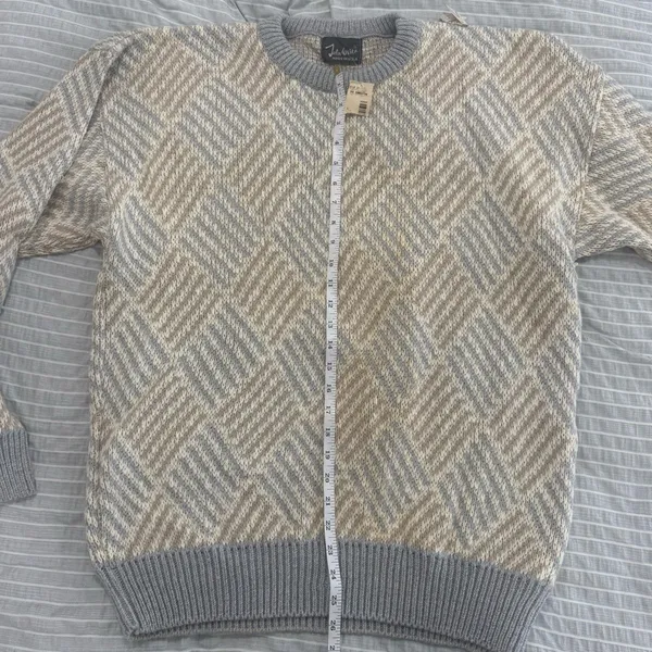 Vintage John Weitz Geometric Knit Sweater Grey Tan‎ Cotton Blend Made in USA L - Image 5