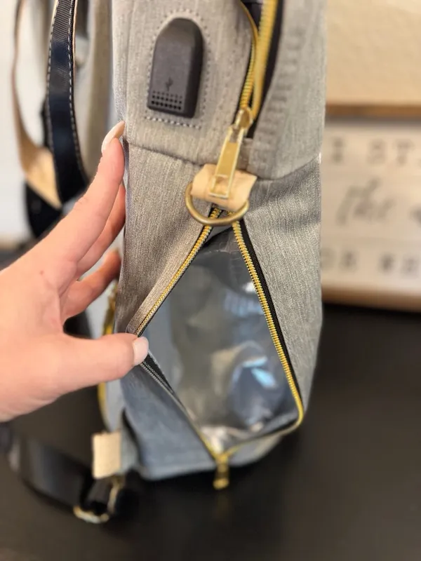 Slonser Large Diaper Bag Backpack with USB Charging Port Grey Striped Gray - Image 8