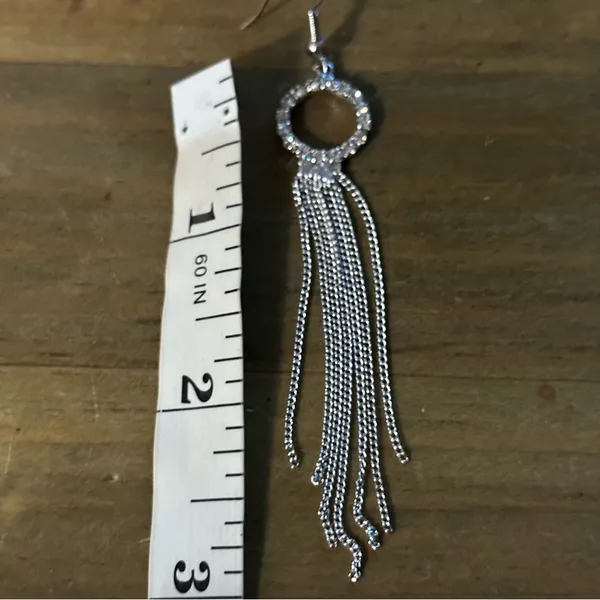Rhinestone tassel chain earrings - Image 3