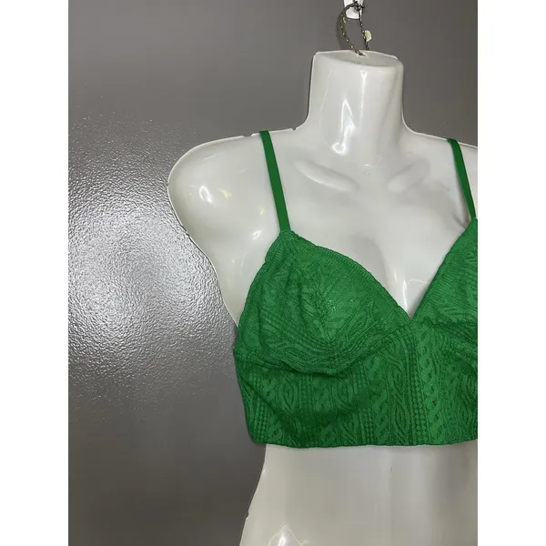 Aerie Bralette Bra Womens Large Green Lace Wireless Unlined Longline Stretch - Image 2