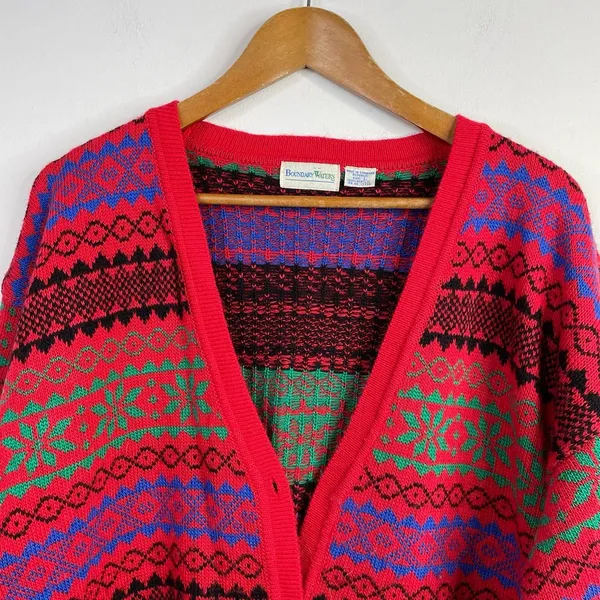 Vintage Boundary Waters Acrylic Fair Isle Boyfriend Grandpa Cardigan Sweater L - Image 2