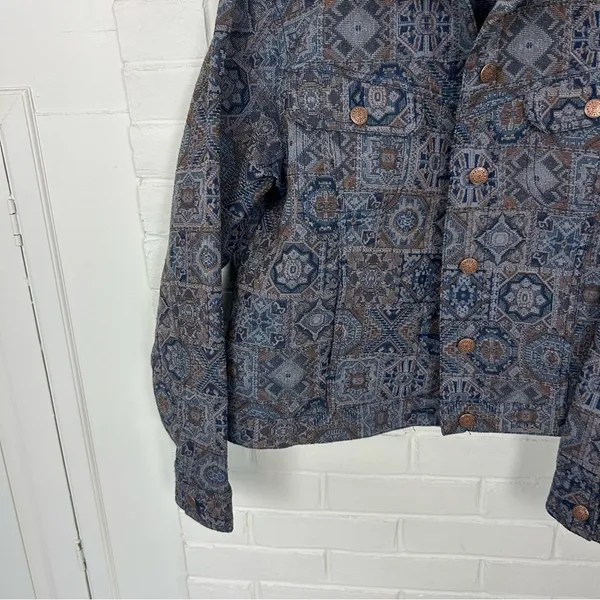 Vintage Bill Blass Patterned Tapestry Trucker Jacket Size M Blue Size M - Image 4