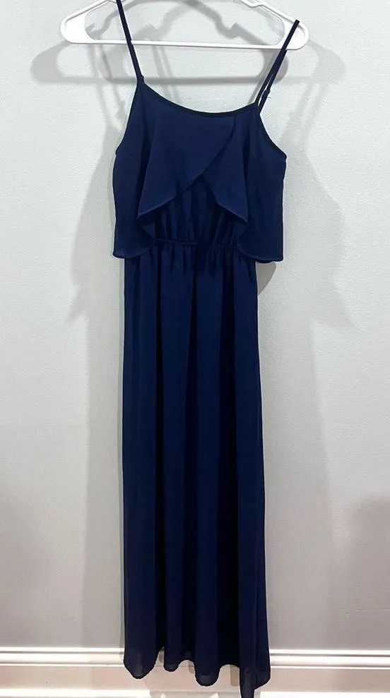 Xhilaration Navy blue ruffle chiffon maxi dress size XS - Image 2