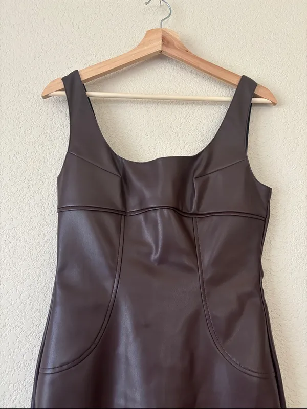 Commense Sleeveless Brown Faux Leather Midi Dress- NWT - Image 3