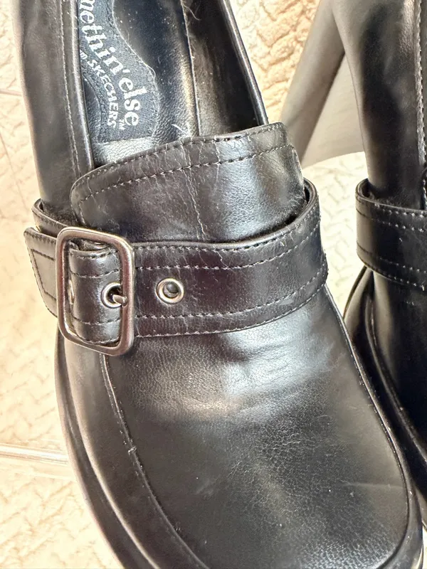 Vtg 90s SKECHERS Womens 6 Chunky Platform Loafers Buckle Black‎ Faux Leather Y2K - Image 6