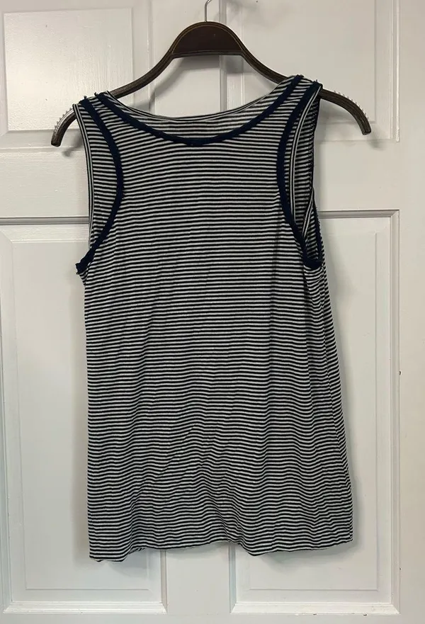 Tory Burch Navy and White Striped Scoop Neck Tank - Image 2