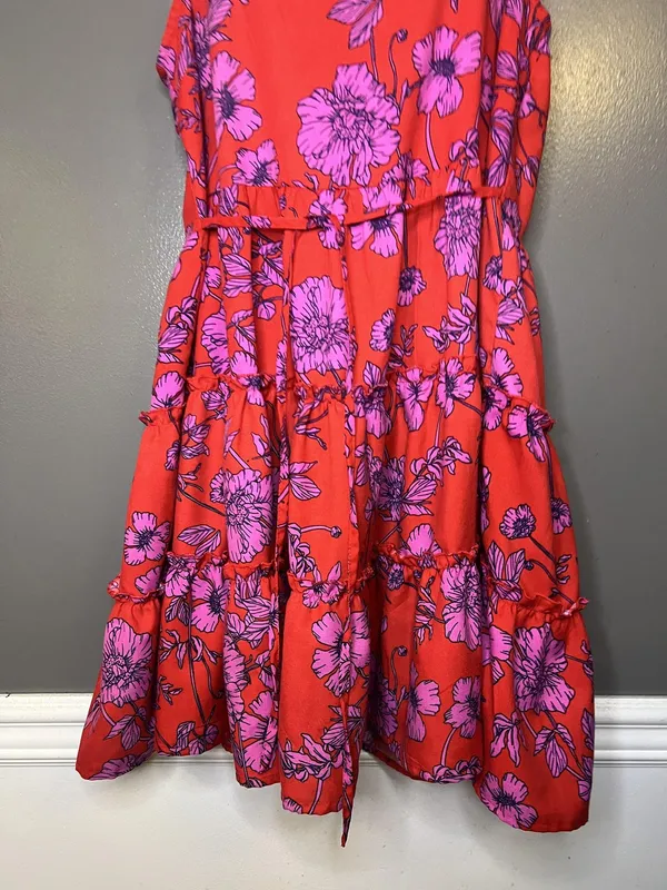 B-O-G Collective Dress Womens Large Red Floral Ruffle Tiered Sundress Boho - Image 3