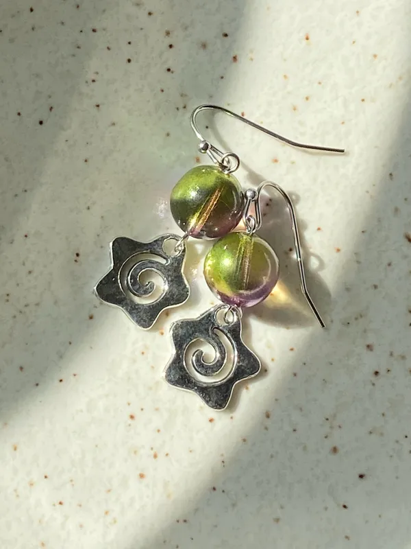 Handmade funky grunge y2k Czech glass beads & swirl star earrings 🌙🌀 - Image 5