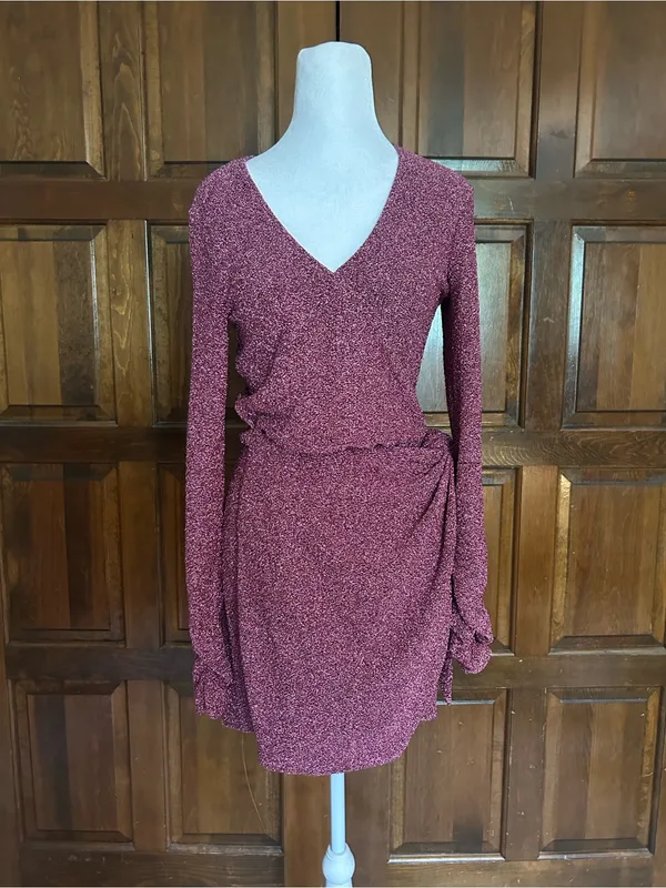 Show‎ Me Your Mumu Kimora Mini Dress S Pink Shimmy Shine Metallic Wrap NWT - Image 2
