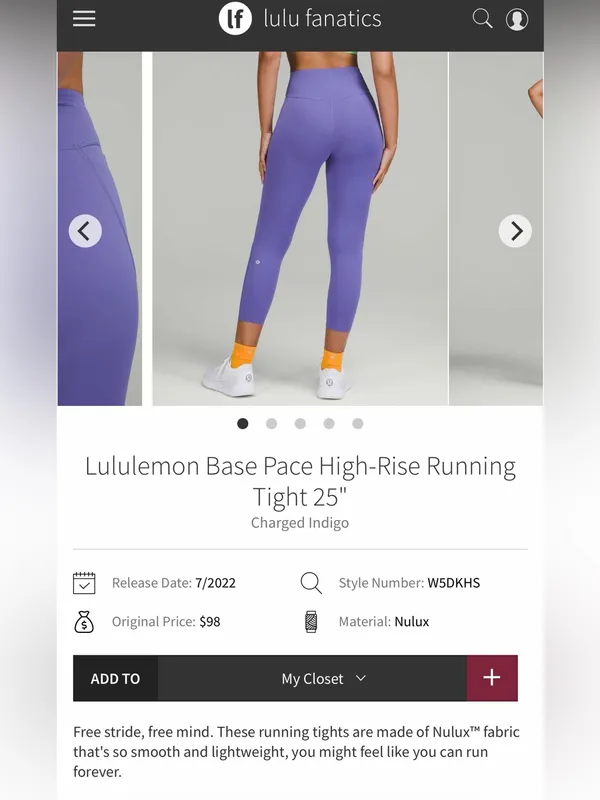 Lululemon Base Pace High-Rise Running Tight 25" Charged Indigo Size-6 - Image 7