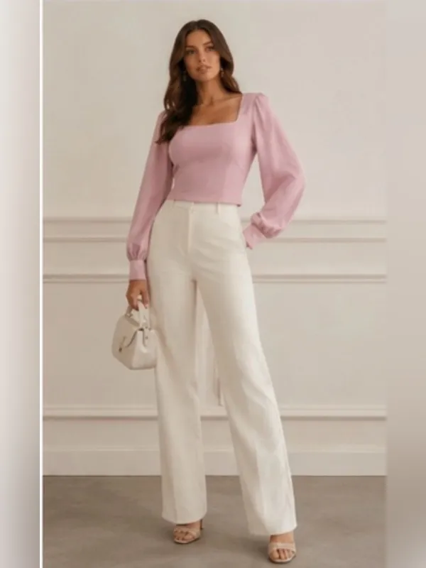 ASTR The Label Blush Pink Satin Square Neck Puff Sleeve Romantic Coquette Size M - Image 10