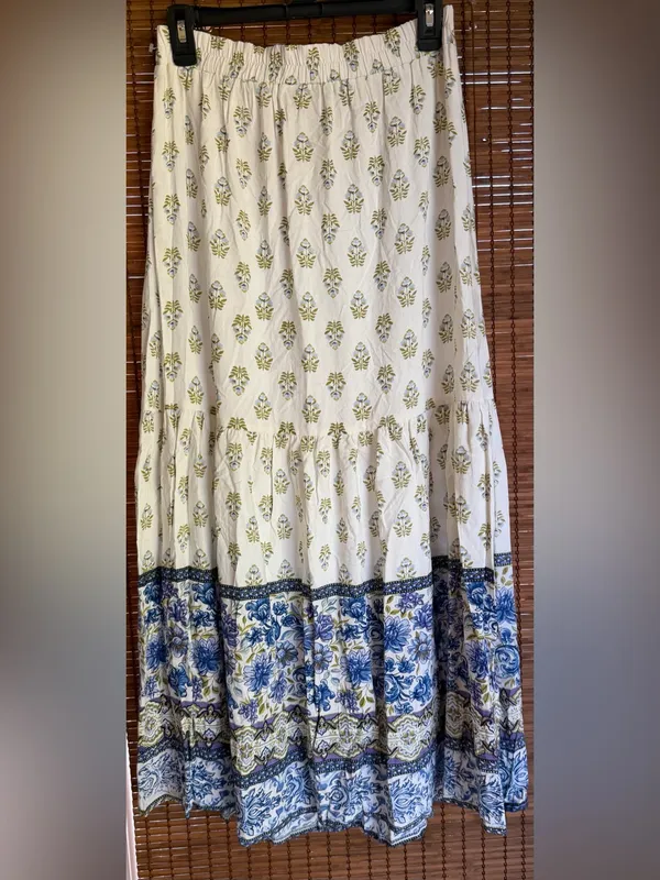 Vintage ANGIE Blue Floral Tiered Maxi Skirt Medium Boho NWT - Image 7