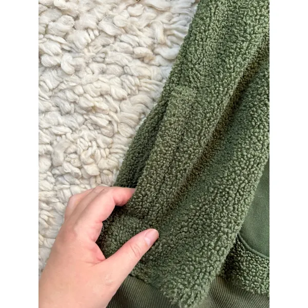 Women's Goumi Green Fleece Quarter-Zip Sweatshirt XS Sherpa Pockets - Image 7